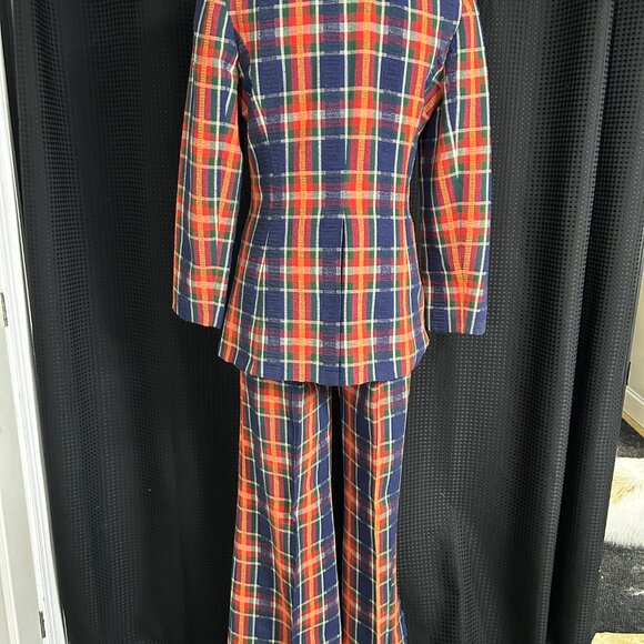 Vintage 1960S Women's Vibrant Check Leisure Suit Mod Disco Flare Leg Pant Set - Picture 7 of 14